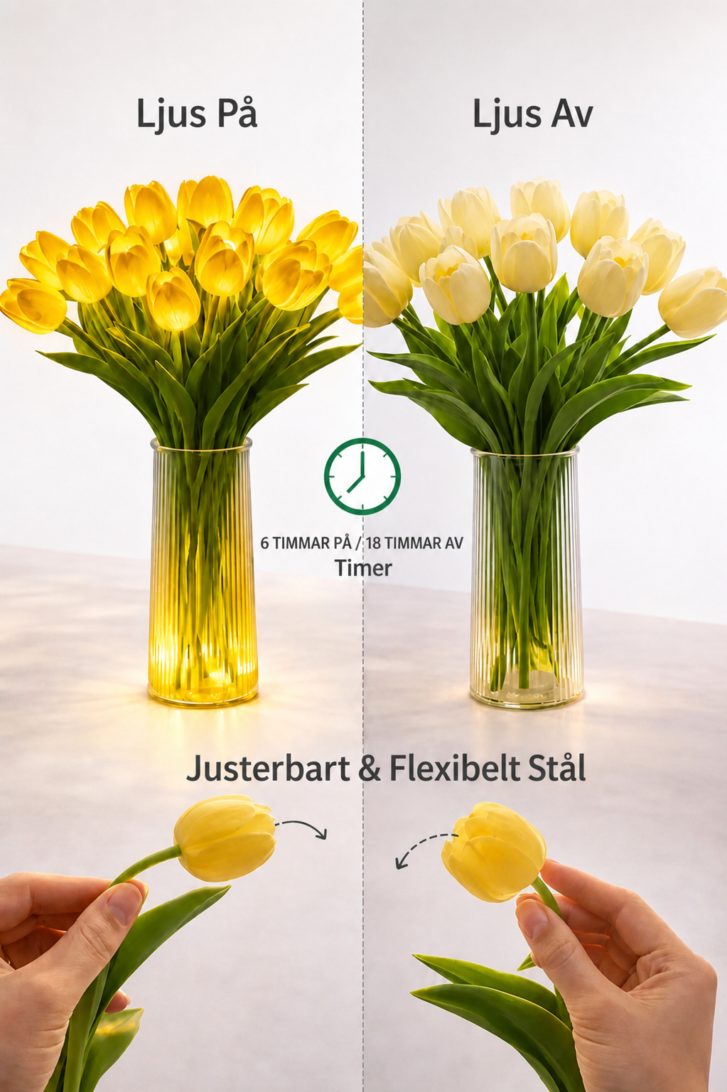 Romantisk LED-tulpanlampa – Batteridrivna LED-tulpaner som kombinerar blomdekoration med mjuk stämningsbelysning