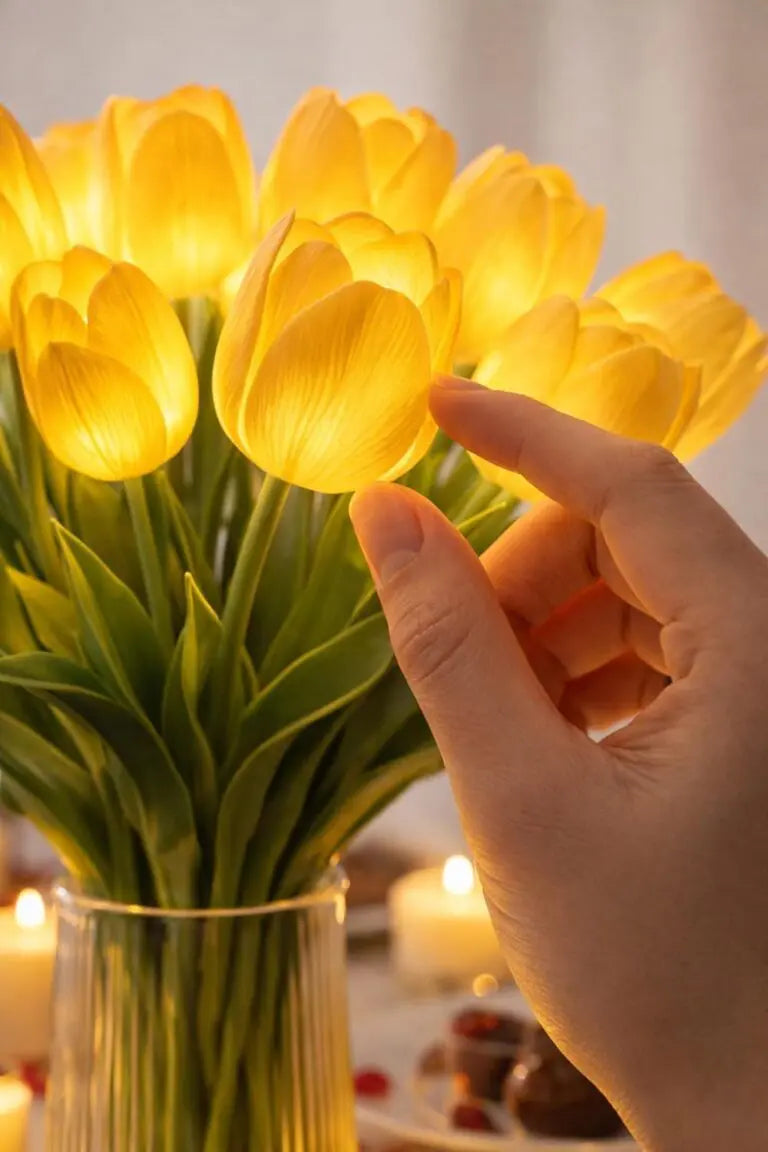 Romantisk LED-tulpanlampa – Batteridrivna LED-tulpaner som kombinerar blomdekoration med mjuk stämningsbelysning