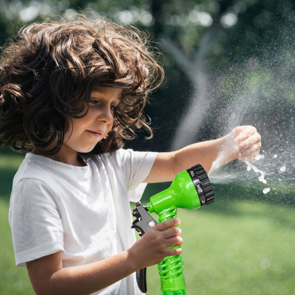 AQUAJET | Utdragbar högtrycksträdgårdsslang med 8 munstycken – Flexibel, upprullbar och knäckfri
