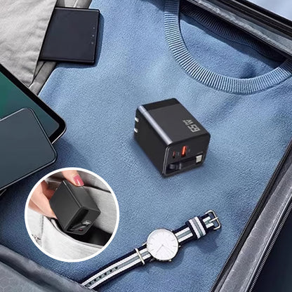 65W 3-i-1 snabb-laddare med utdragbar kabel
