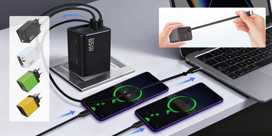 65W 3-i-1 snabb-laddare med utdragbar kabel