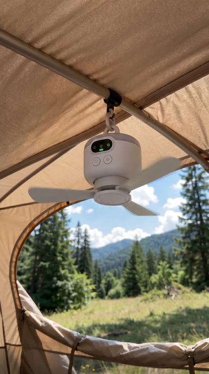 Bärbar campingfläkt med LED-belysning och fjärrkontroll