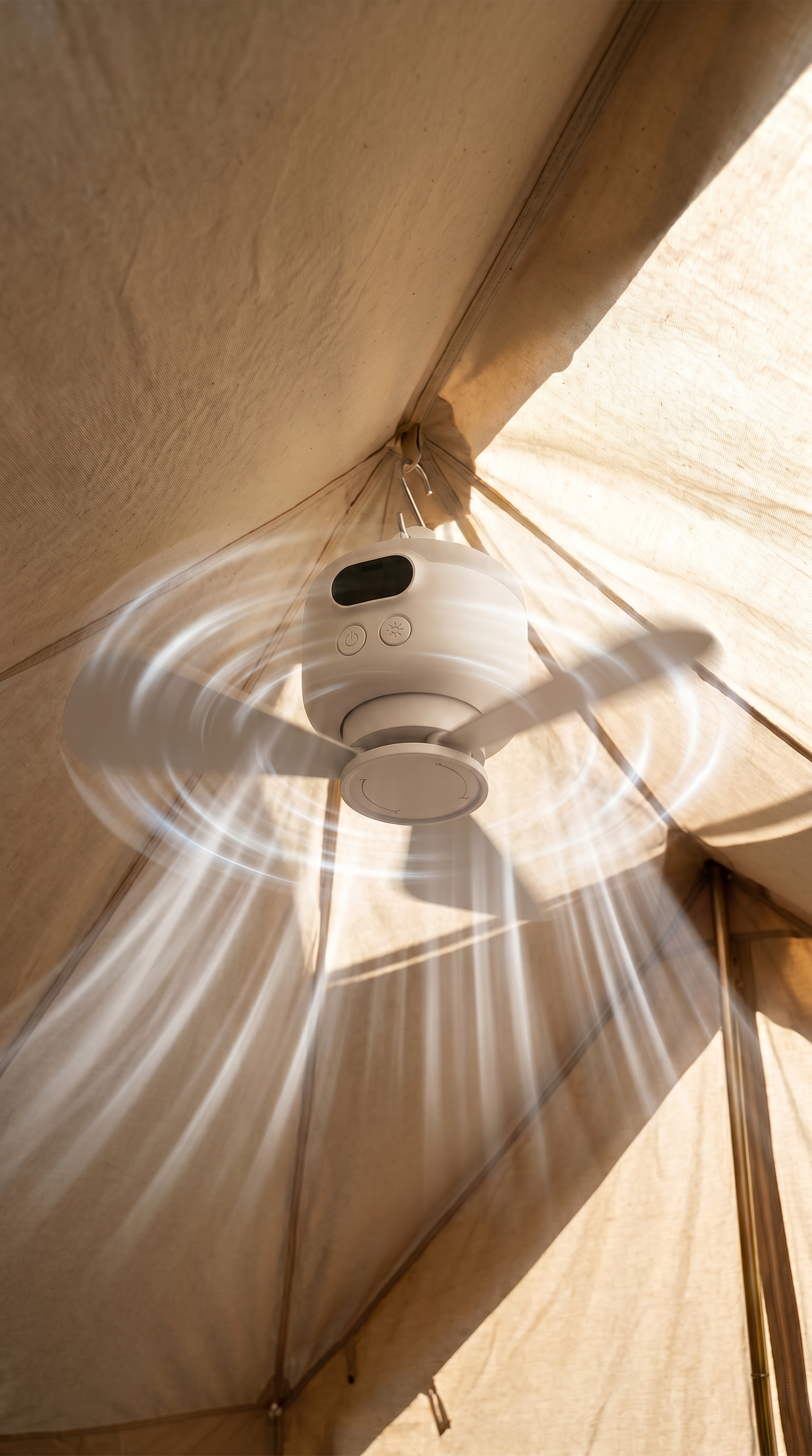 Bärbar campingfläkt med LED-belysning och fjärrkontroll