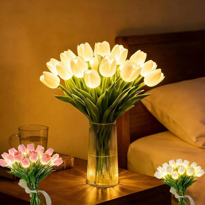 Romantisk LED-tulpanlampa – Batteridrivna LED-tulpaner som kombinerar blomdekoration med mjuk stämningsbelysning
