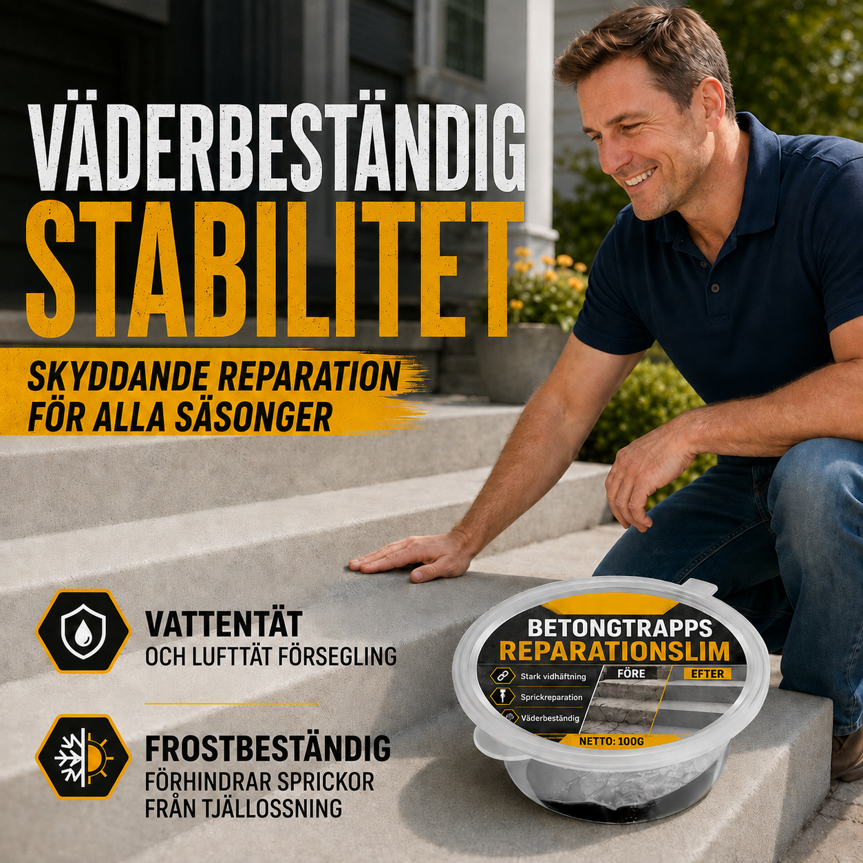 Betonglim för trappreparation – Perfekt för trappor, uppfarter och terrasser