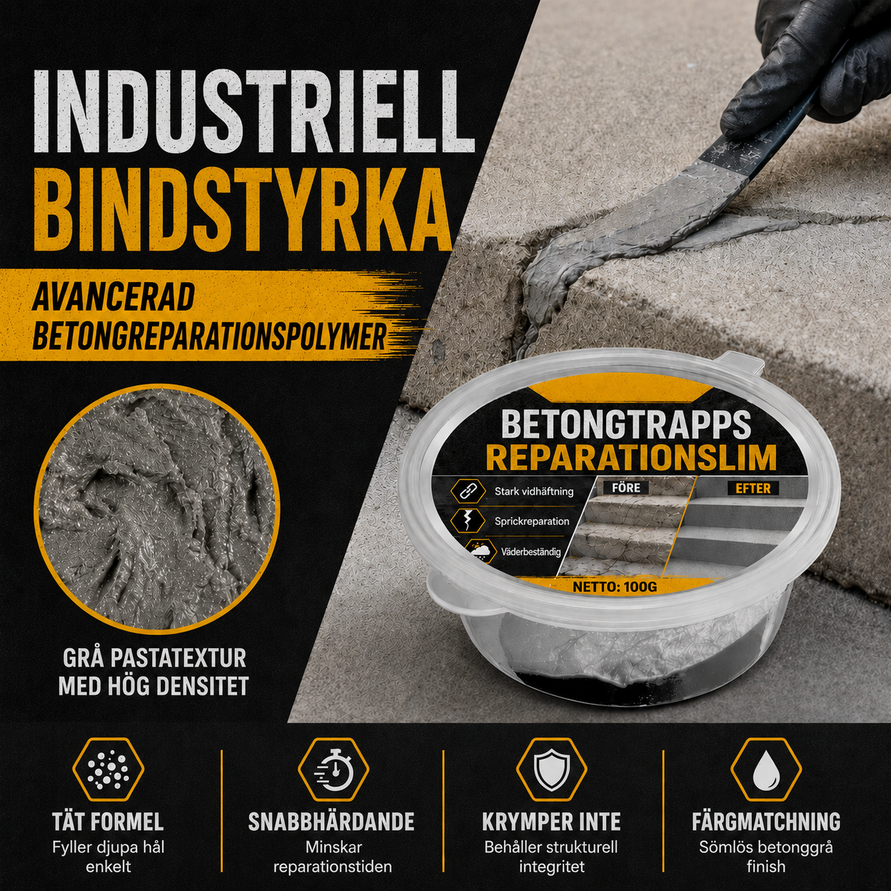 Betonglim för trappreparation – Perfekt för trappor, uppfarter och terrasser