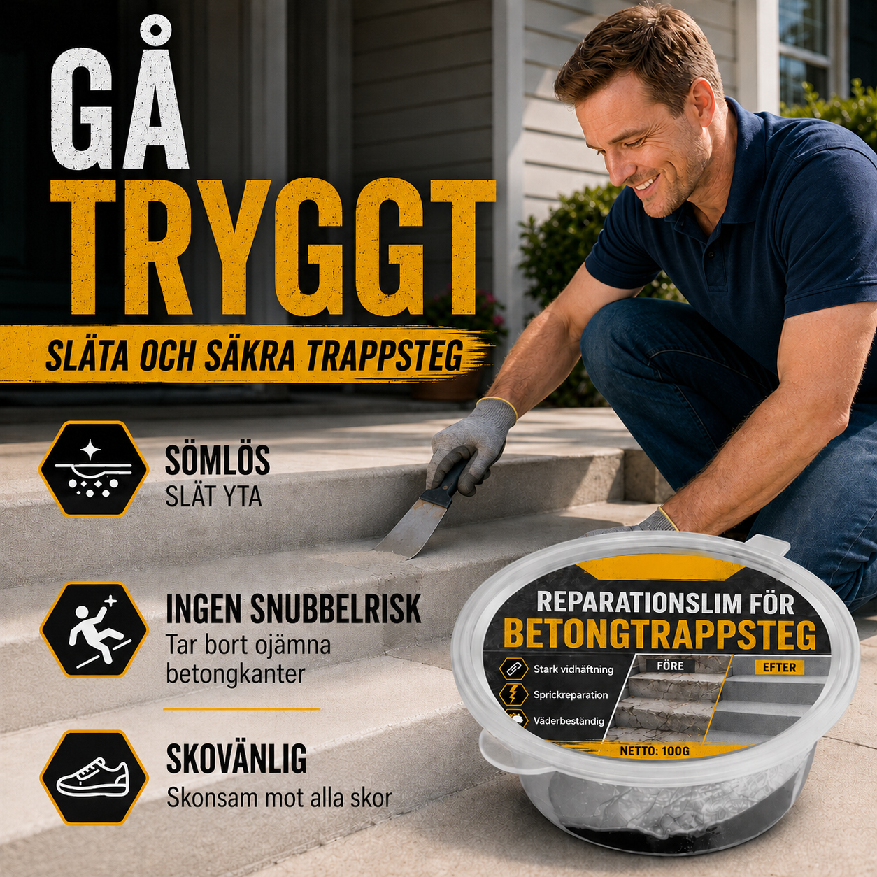 Betonglim för trappreparation – Perfekt för trappor, uppfarter och terrasser