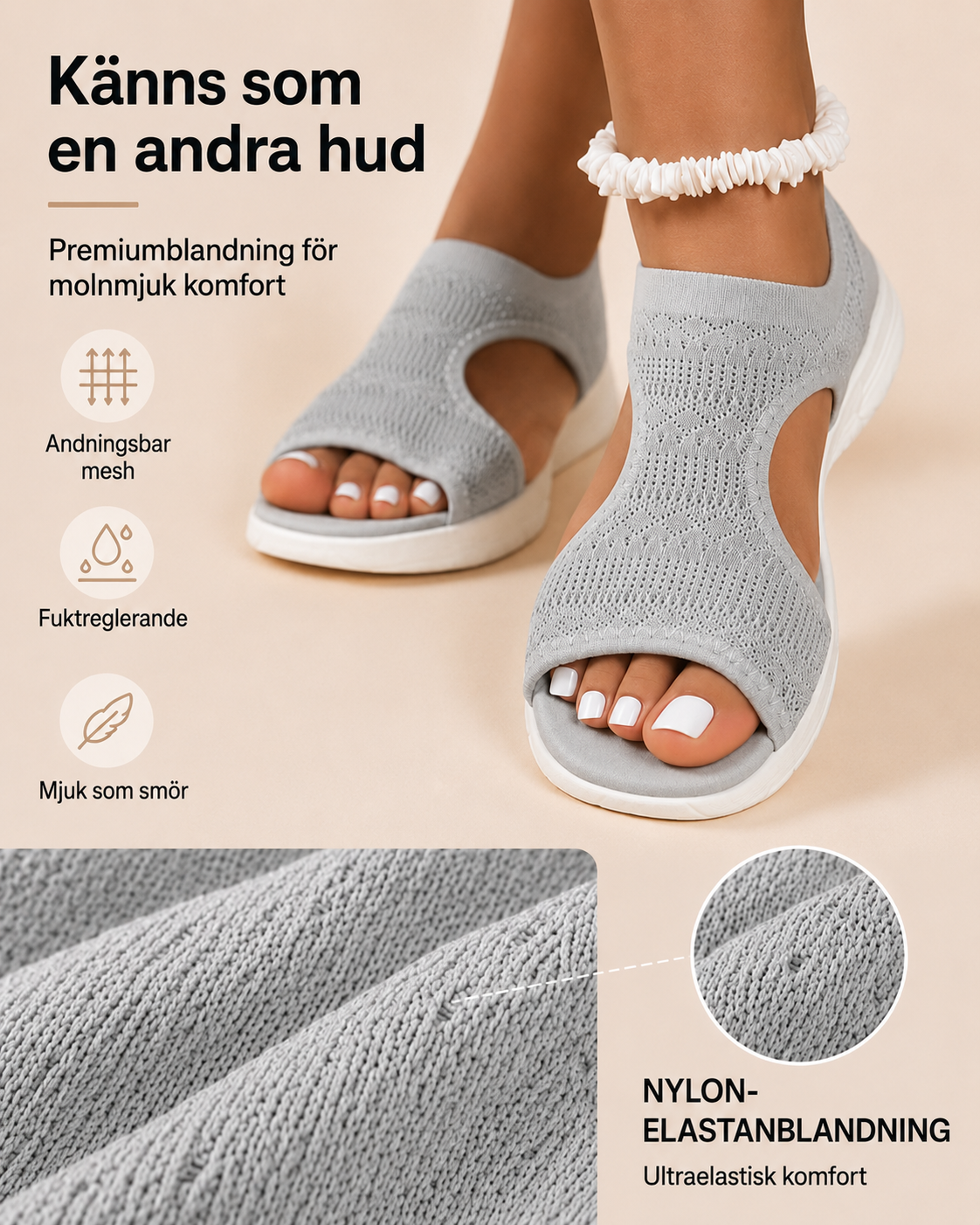Bekväma, andningsbara platta sandaler