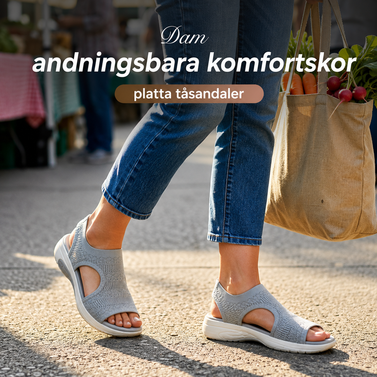 Bekväma, andningsbara platta sandaler