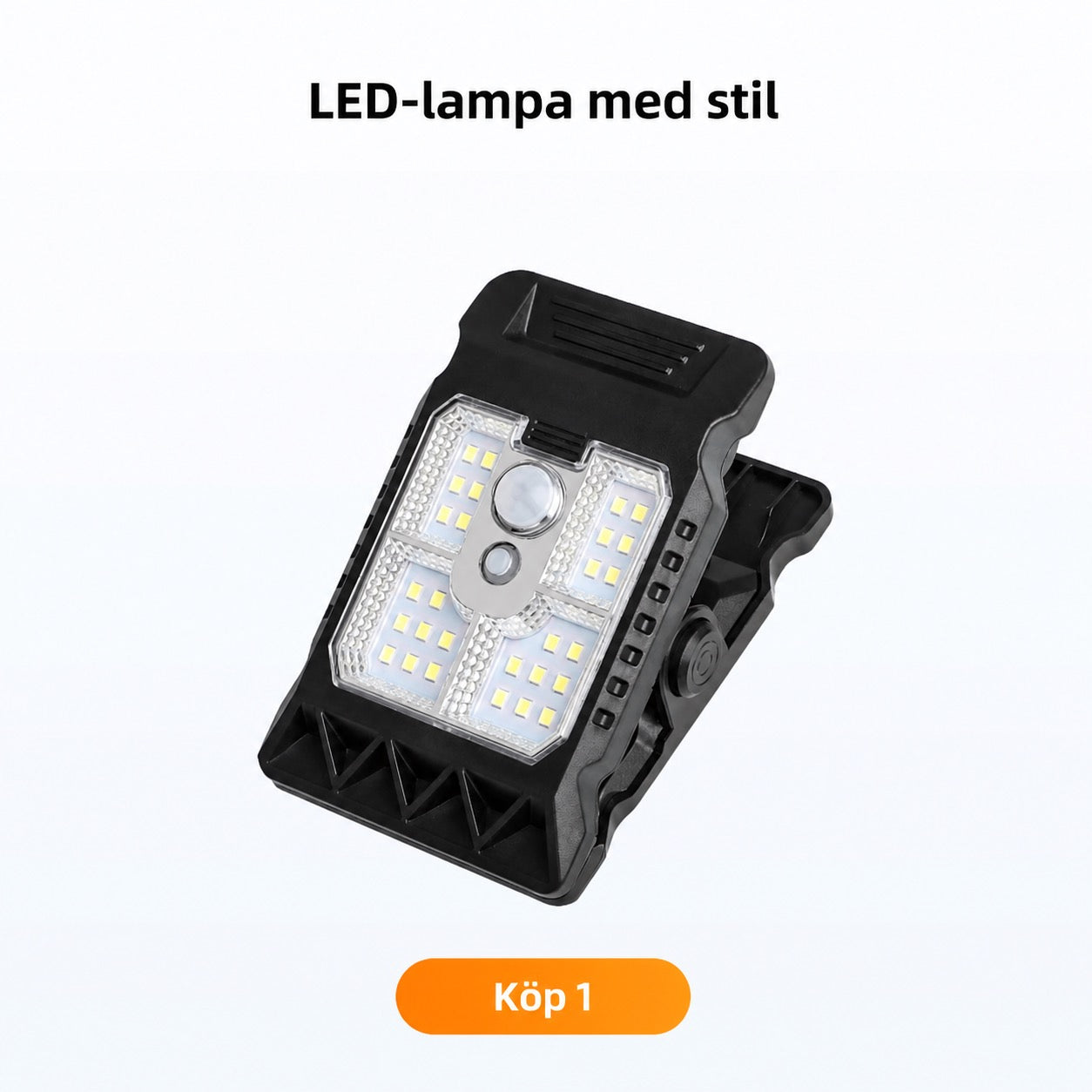 Solcellsdriven utomhuslampa med rörelsesensor och klämfäste