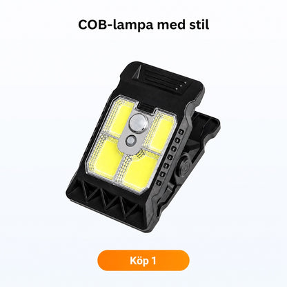 Solcellsdriven utomhuslampa med rörelsesensor och klämfäste