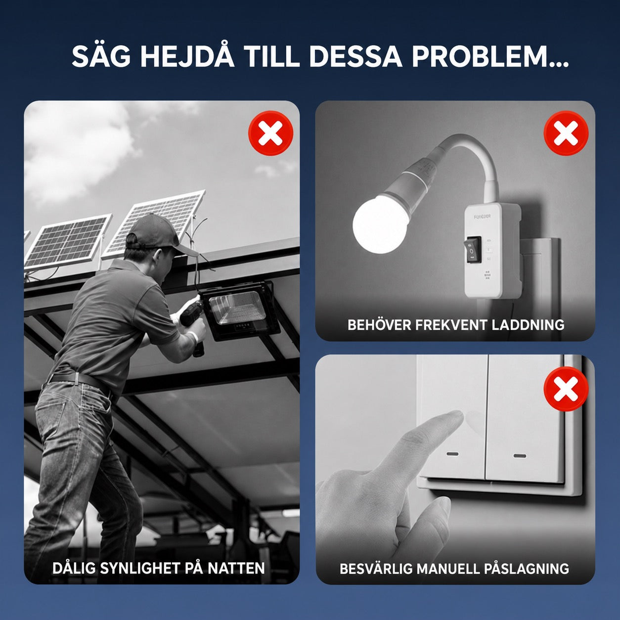 Solcellsdriven utomhuslampa med rörelsesensor och klämfäste