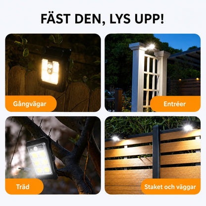 Solcellsdriven utomhuslampa med rörelsesensor och klämfäste