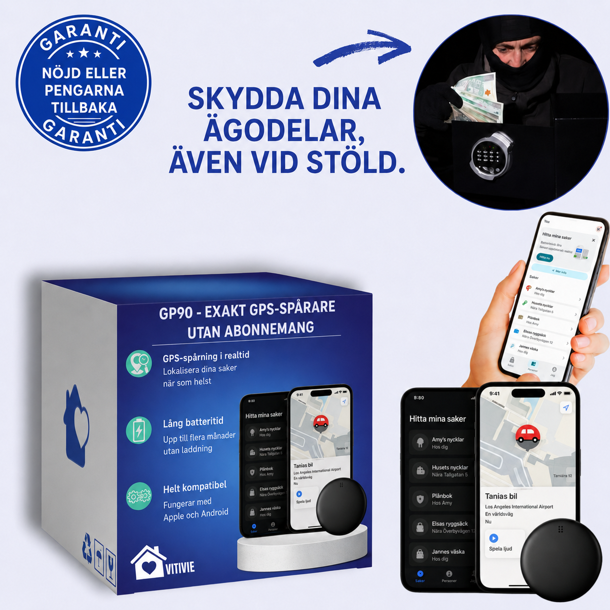GP90 - Exakt GPS-Tracker utan Abonnemang (Android/Apple)