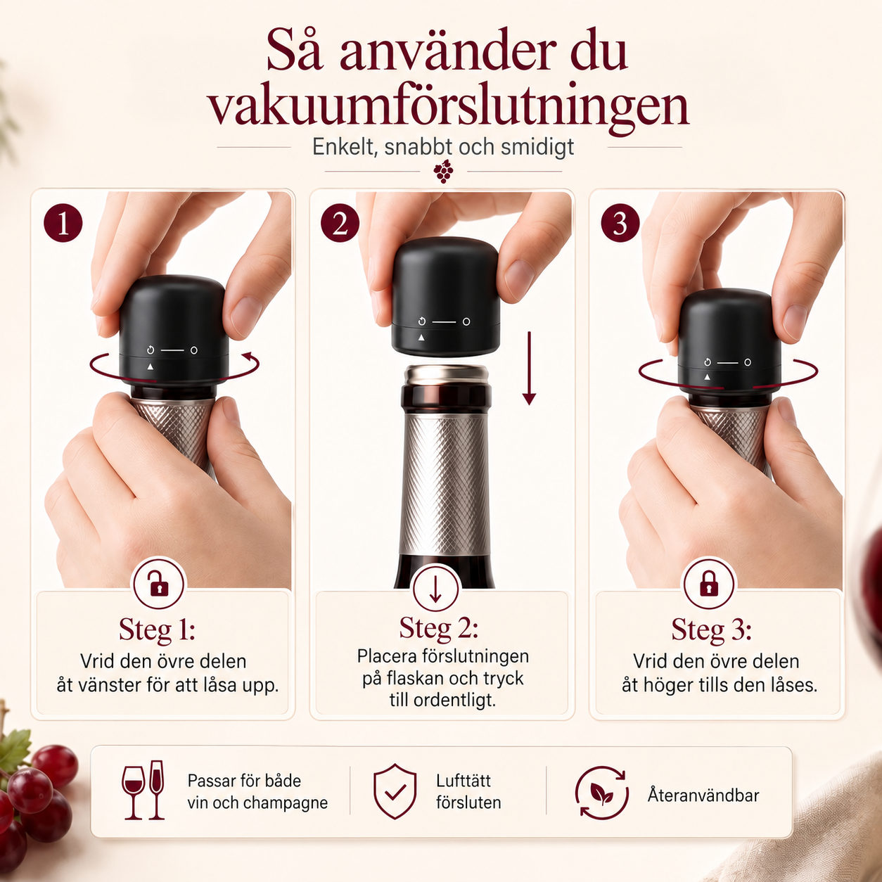 Flaskförslutare för Vin och Champagne