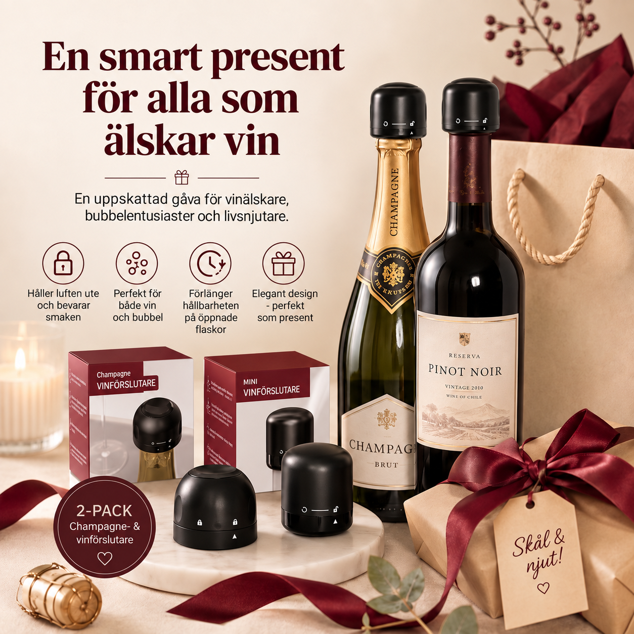 Flaskförslutare för Vin och Champagne