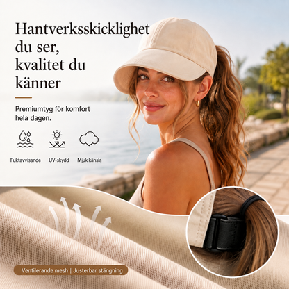 Solhatt med öppning för hästsvans