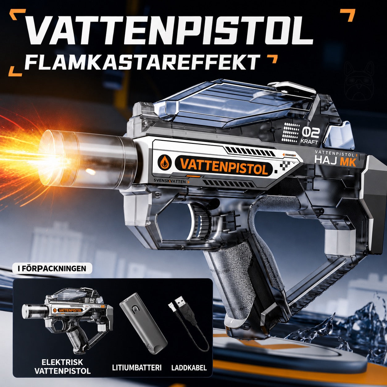 Elektrisk vattenpistol med LED- och dimeffekter