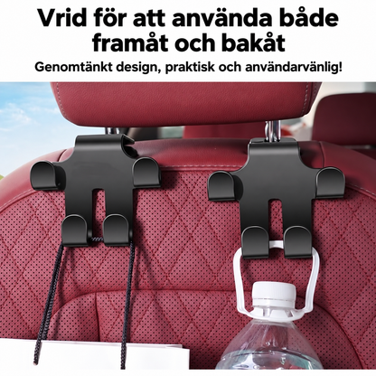 Nackstödskrok med Billogotyp (2 Stycken) — Stabil, platsbesparande förvaring för väskor, shopping och tillbehör