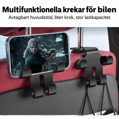 Nackstödskrok med Billogotyp (2 Stycken) — Stabil, platsbesparande förvaring för väskor, shopping och tillbehör