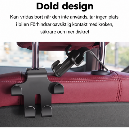 Nackstödskrok med Billogotyp (2 Stycken) — Stabil, platsbesparande förvaring för väskor, shopping och tillbehör