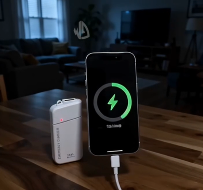 Bärbar nödladdare med AA-batterier – USB-laddning, kompakt och med LED-ficklampa – perfekt för resor, pendling och strömavbrott