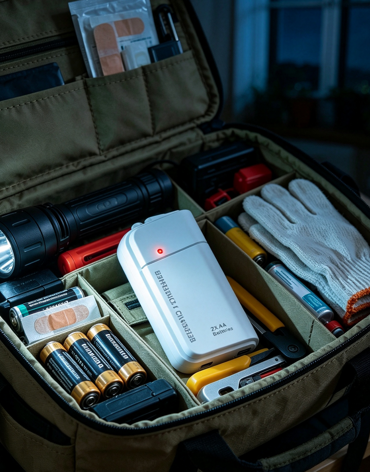 Bärbar nödladdare med AA-batterier – USB-laddning, kompakt och med LED-ficklampa – perfekt för resor, pendling och strömavbrott