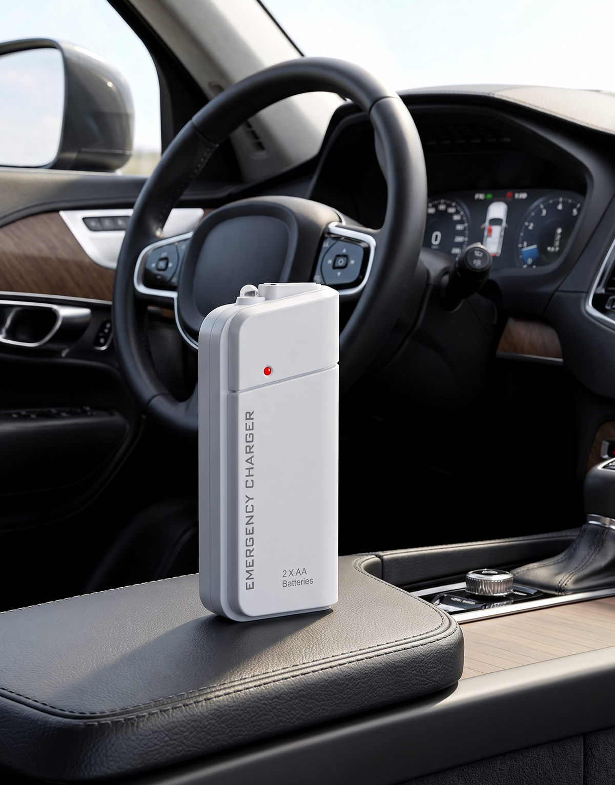 Bärbar nödladdare med AA-batterier – USB-laddning, kompakt och med LED-ficklampa – perfekt för resor, pendling och strömavbrott