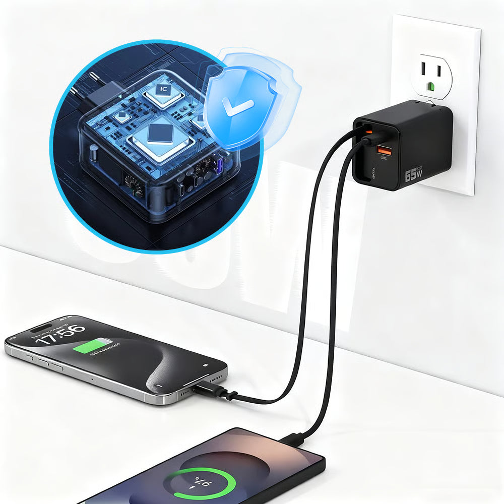 65W 3-i-1 snabb-laddare med utdragbar kabel