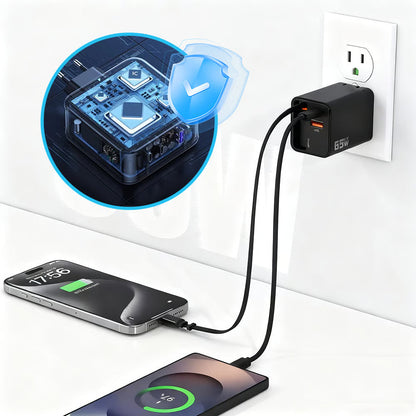 65W 3-i-1 snabb-laddare med utdragbar kabel