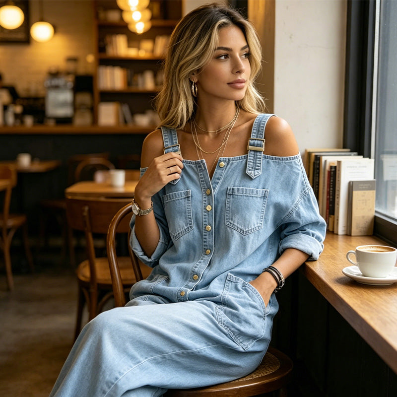 Jumpsuit med vida ben och fickor