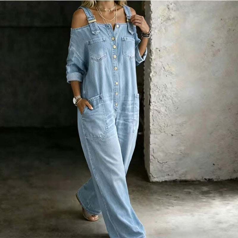 Jumpsuit med vida ben och fickor