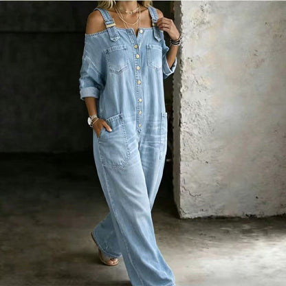 Jumpsuit med vida ben och fickor