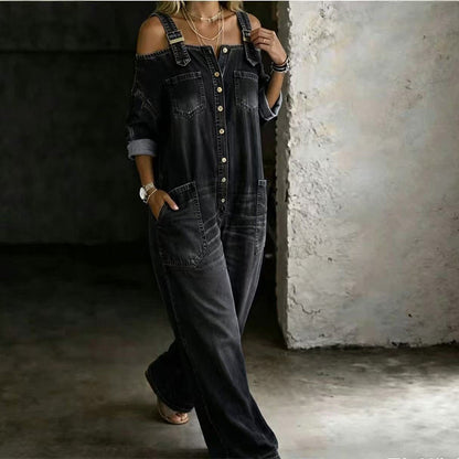 Jumpsuit med vida ben och fickor
